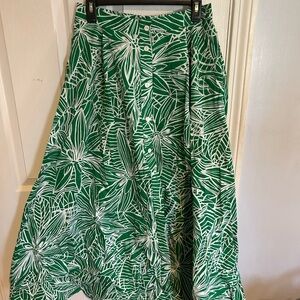 Leafy Green and White A-Line Skirt